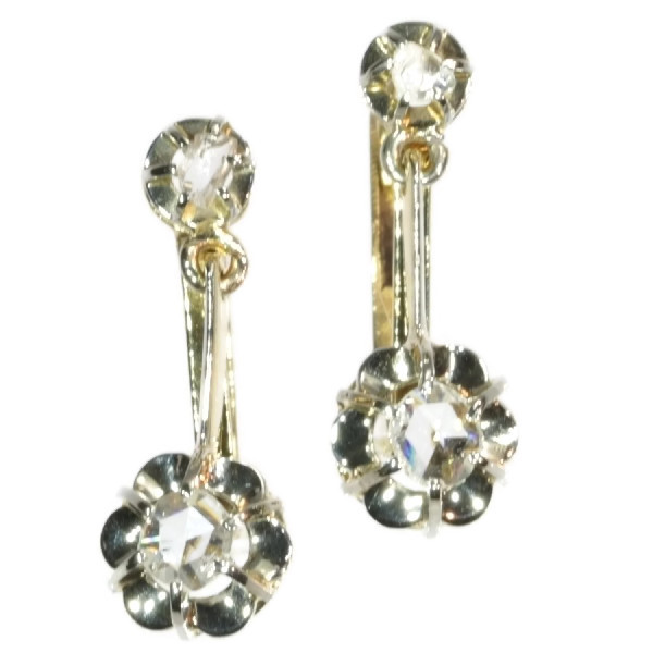 18K bi-color gold Art Deco rose cut diamonds earrings